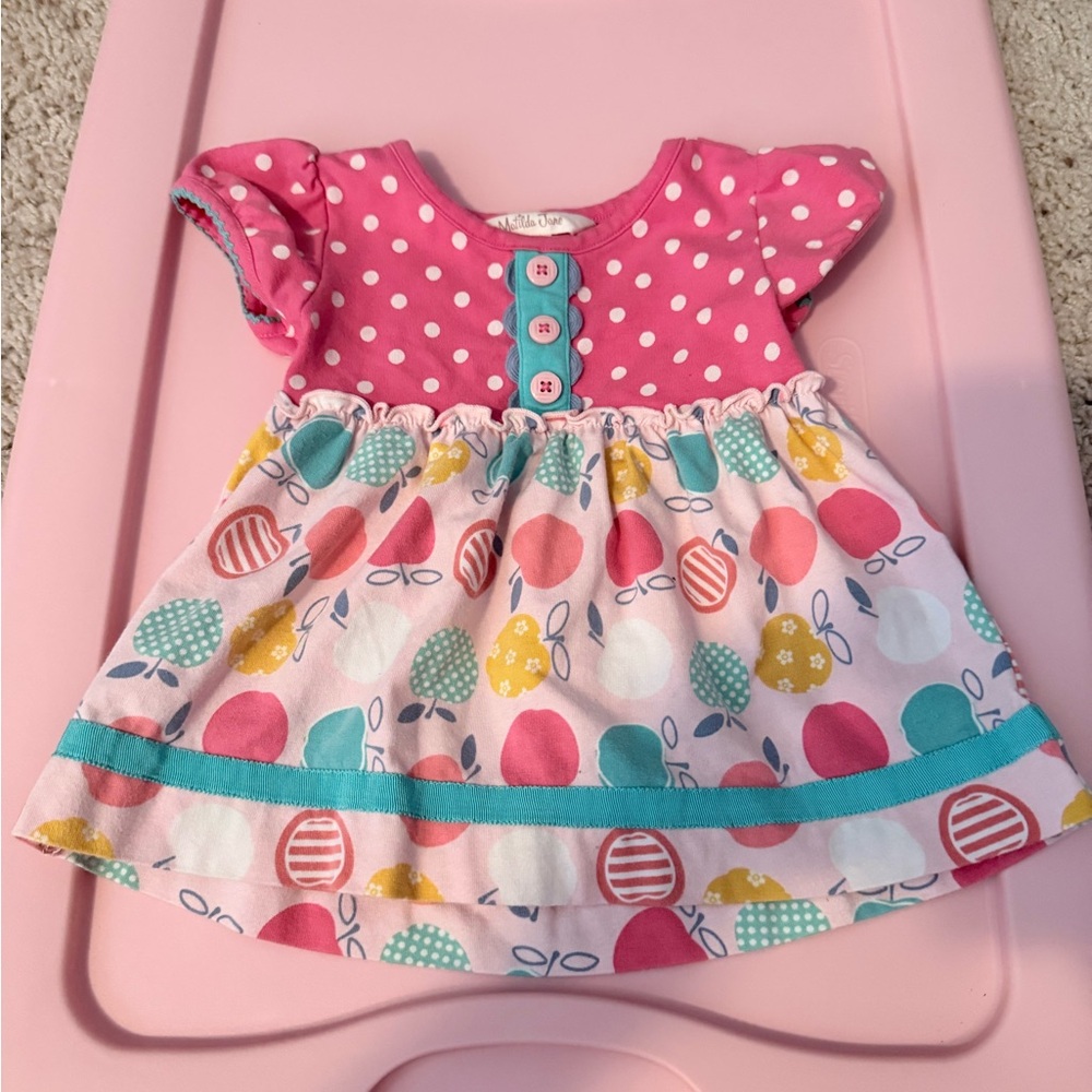 Matilda Jane Pink and Teal Polka Dot Dress 6-12m